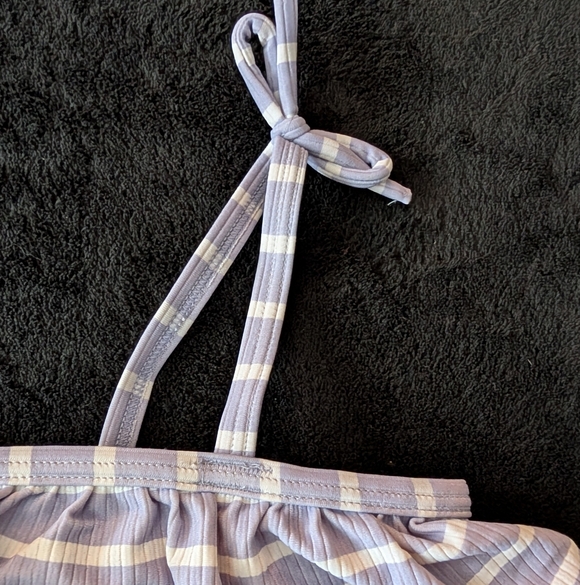 Hanna Andersson Girls Ruffle Lavender Purple Stripe 2 Piece Swim Bathing Suit - Picture 3 of 10